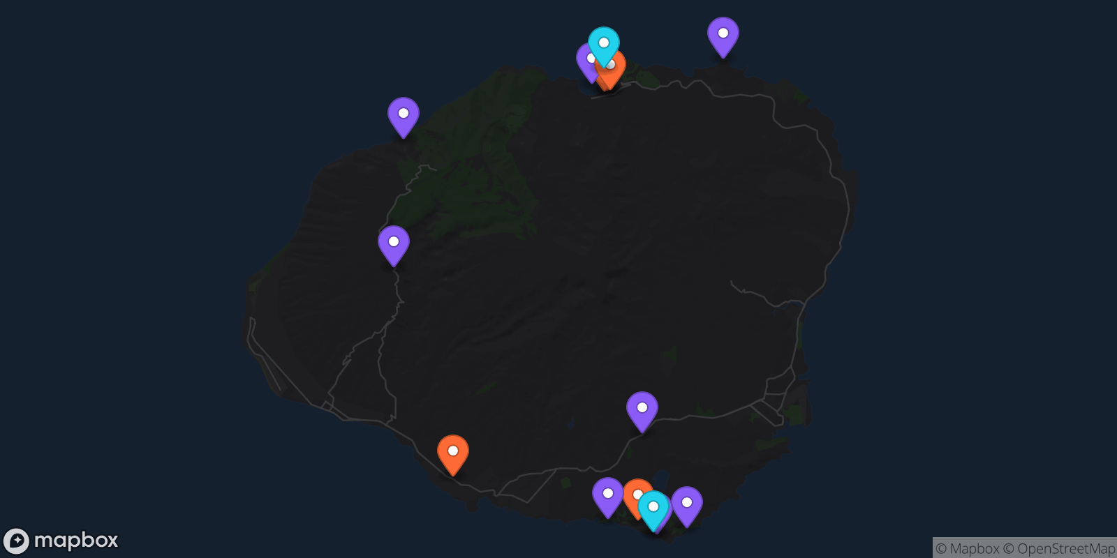 Map showing 15 locations