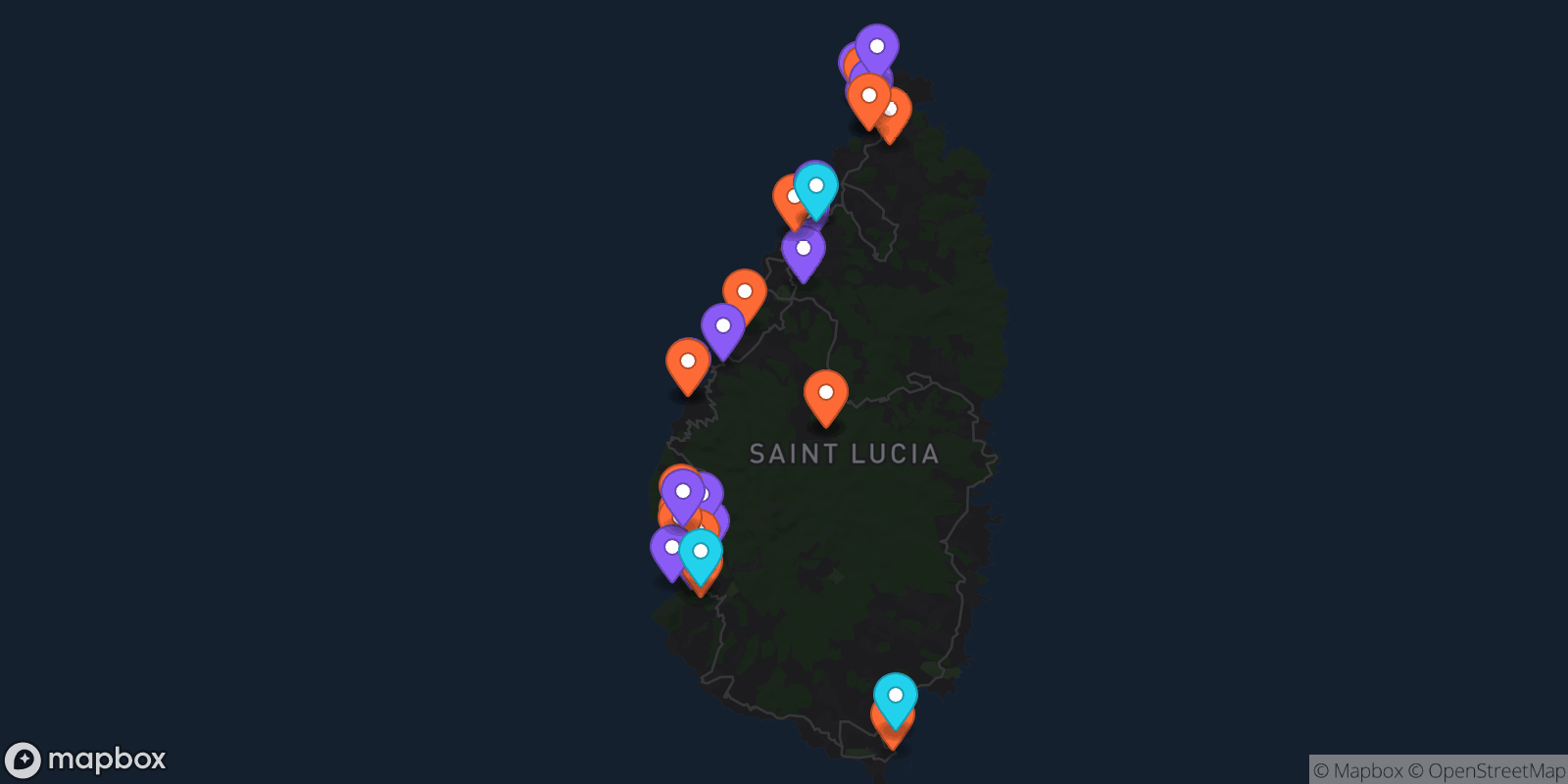 Map showing 34 locations