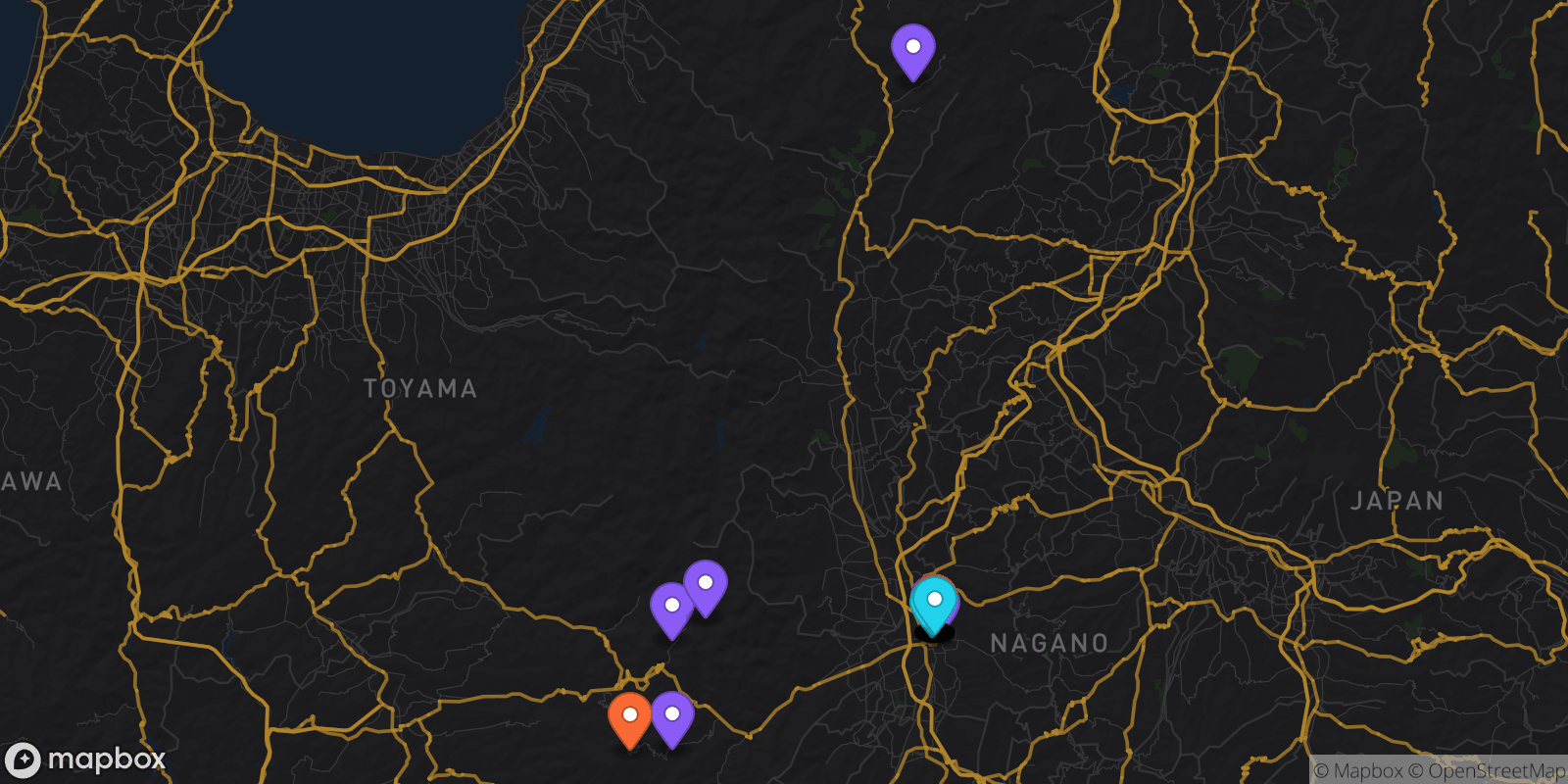 Map showing 34 locations