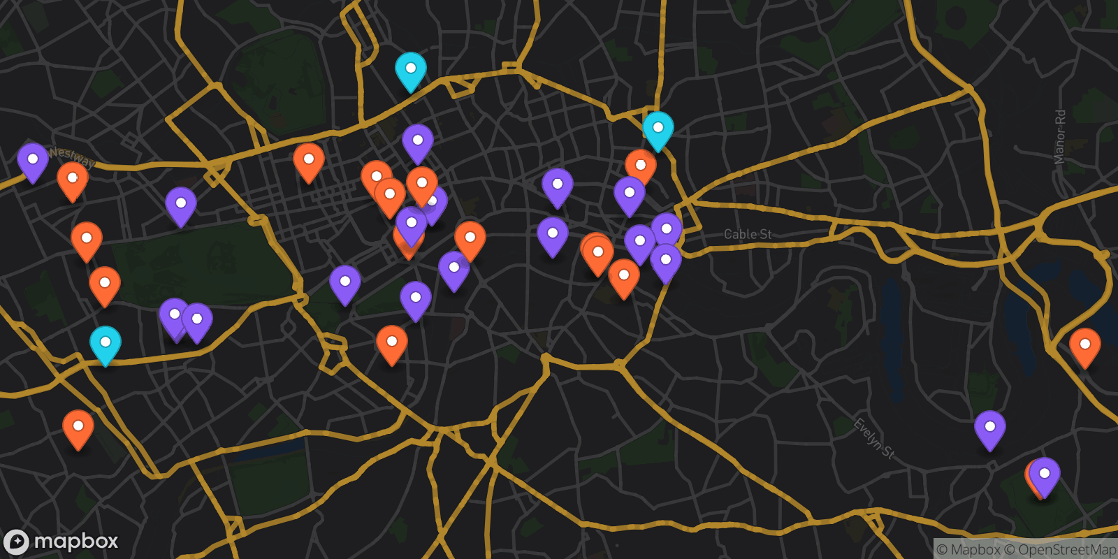Map showing 40 locations