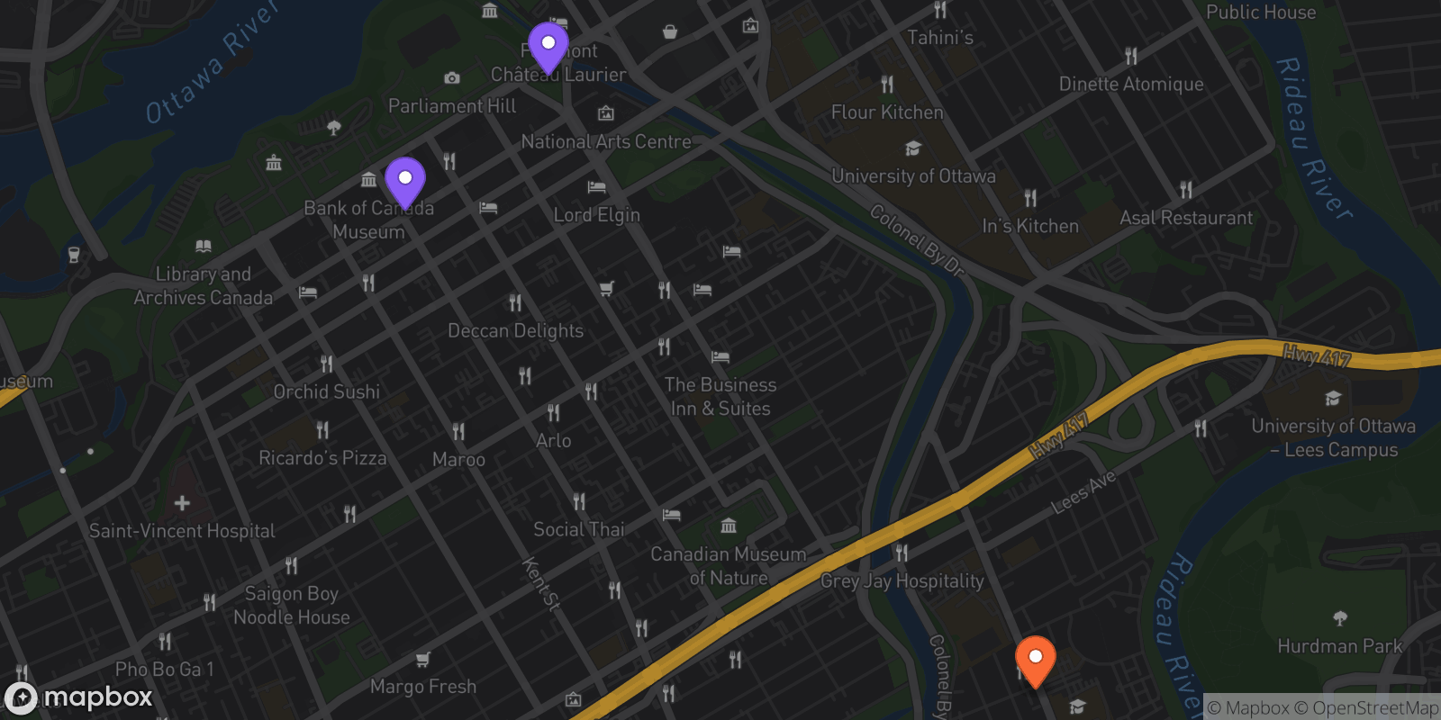 Map showing 3 locations