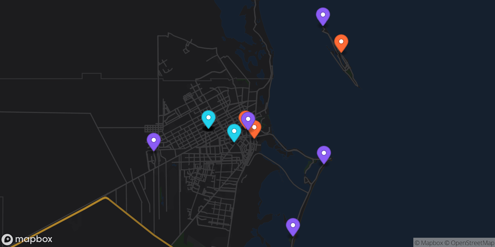 Map showing 17 locations