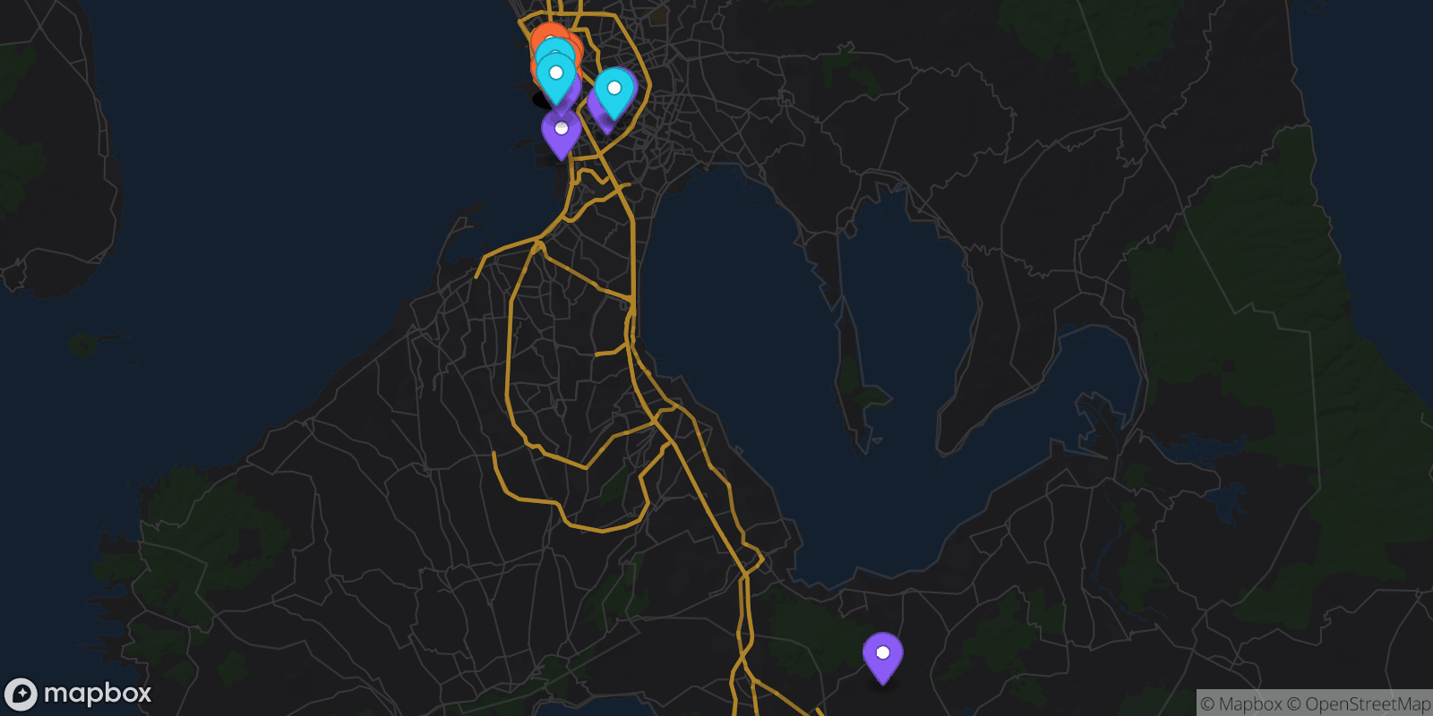 Map showing 35 locations