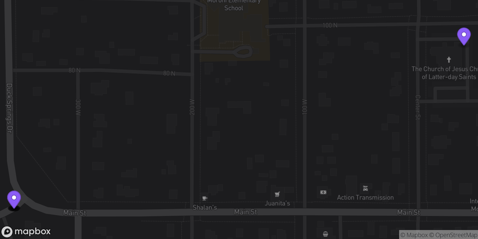 Map showing 10 locations