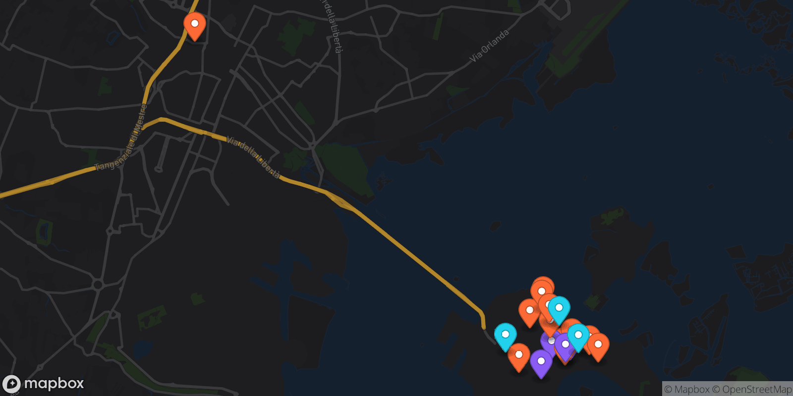 Map showing 19 locations