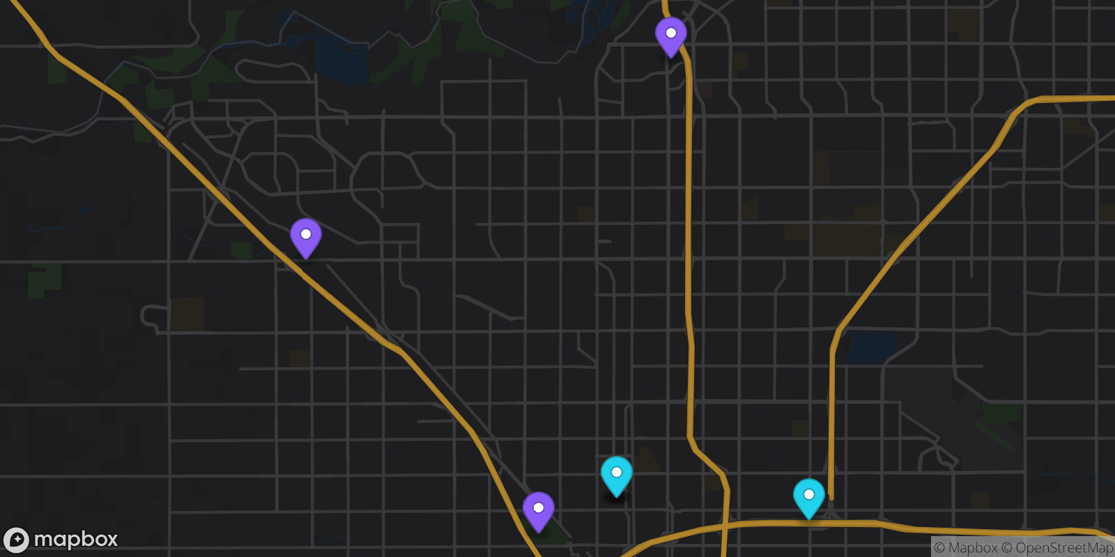 Map showing 7 locations