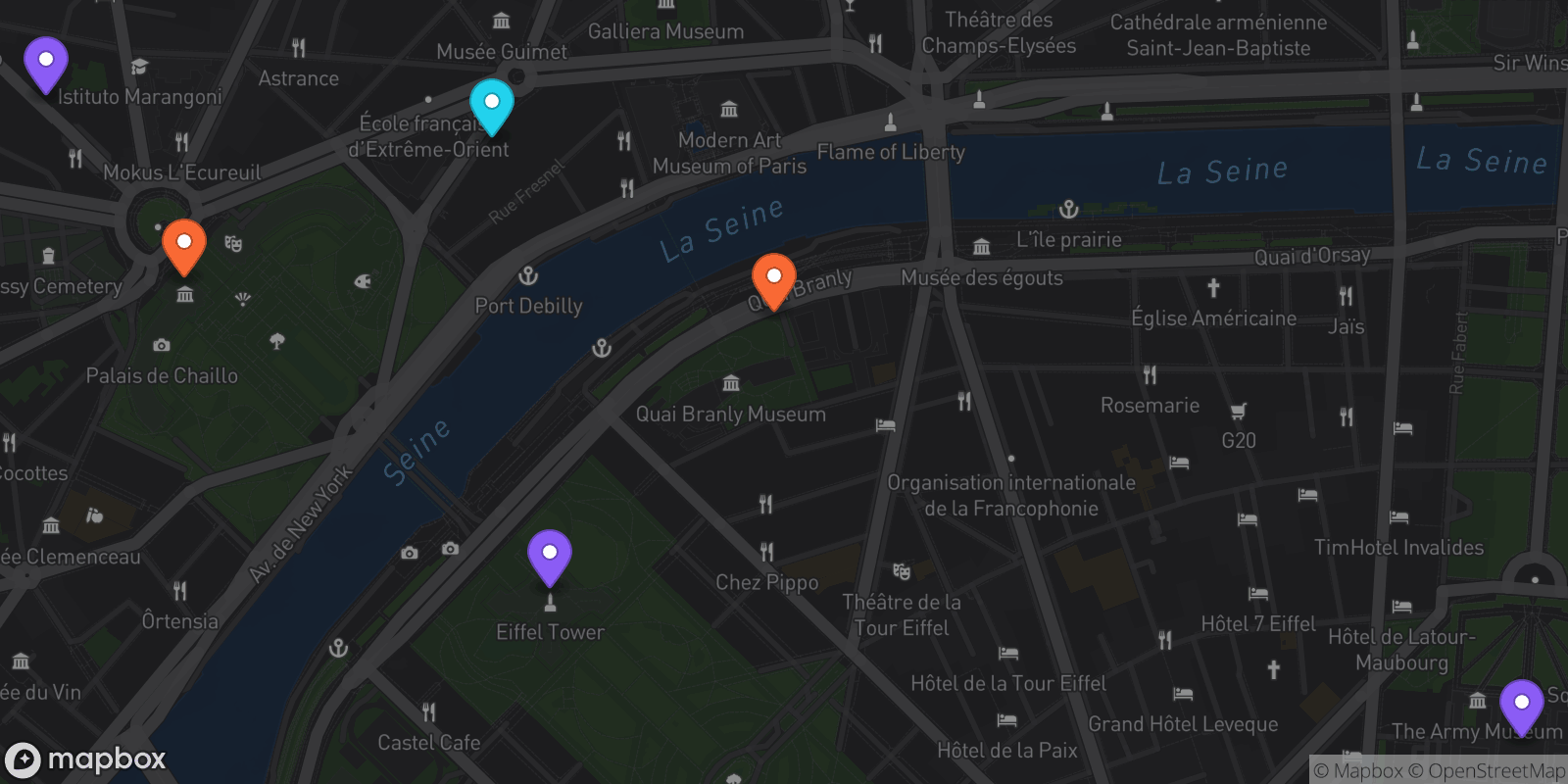 Map showing 6 locations