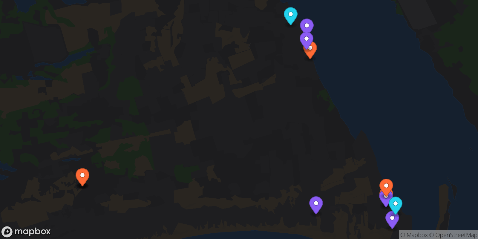 Map showing 13 locations