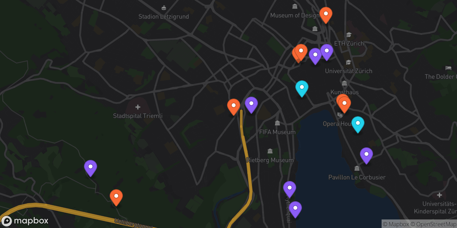 Map showing 16 locations