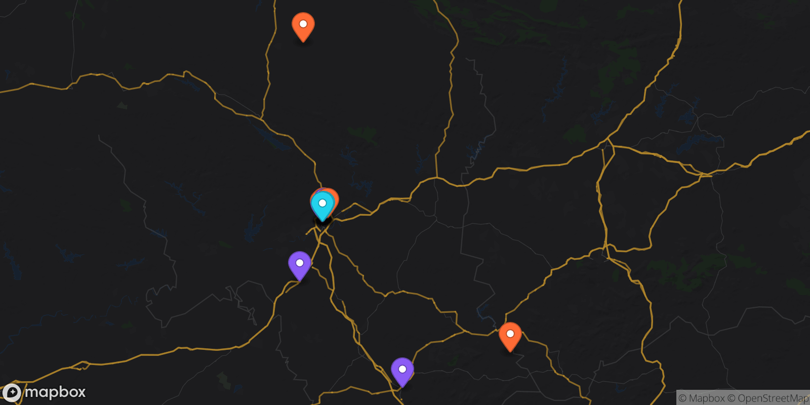 Map showing 16 locations