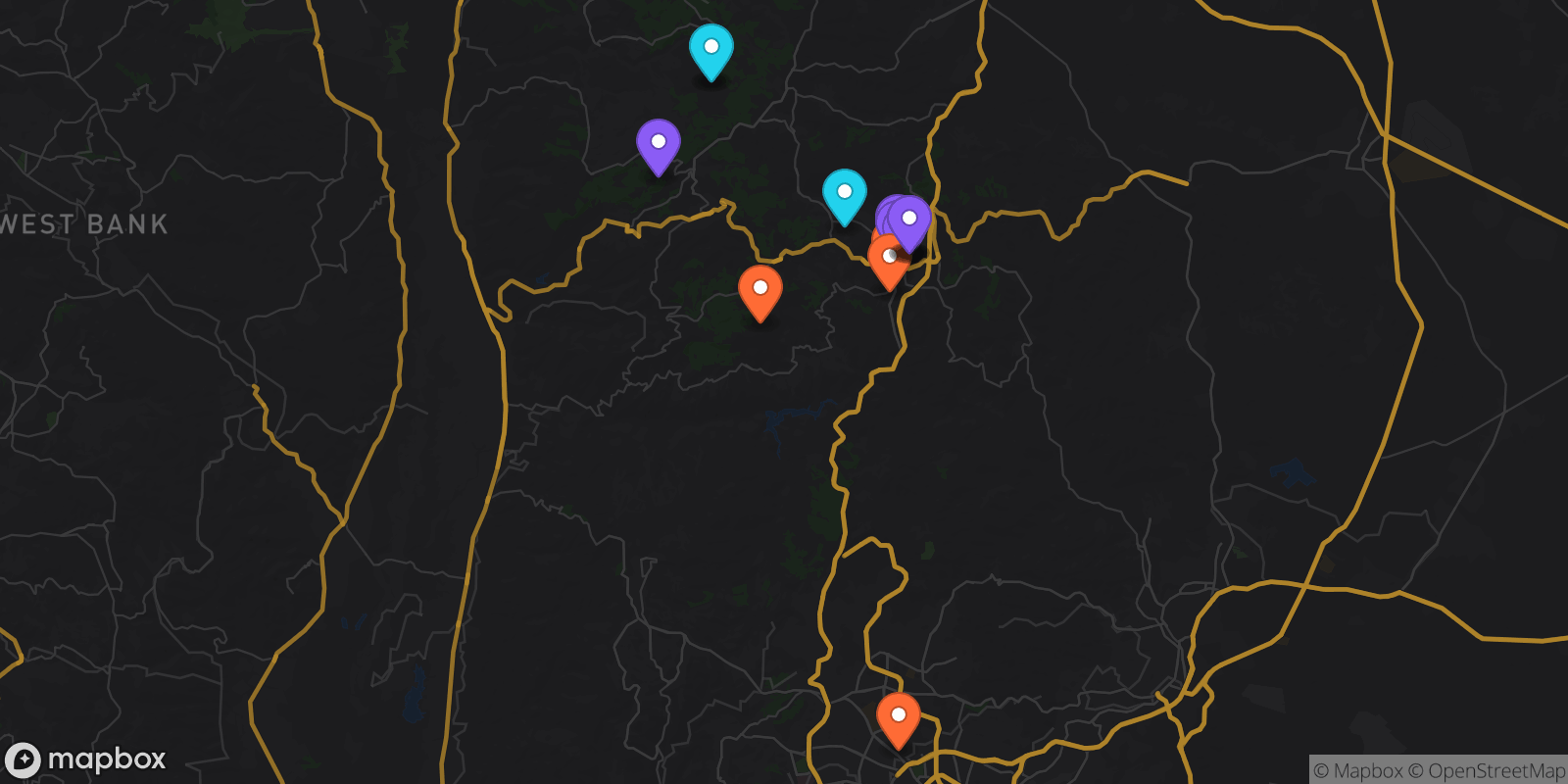 Map showing 15 locations