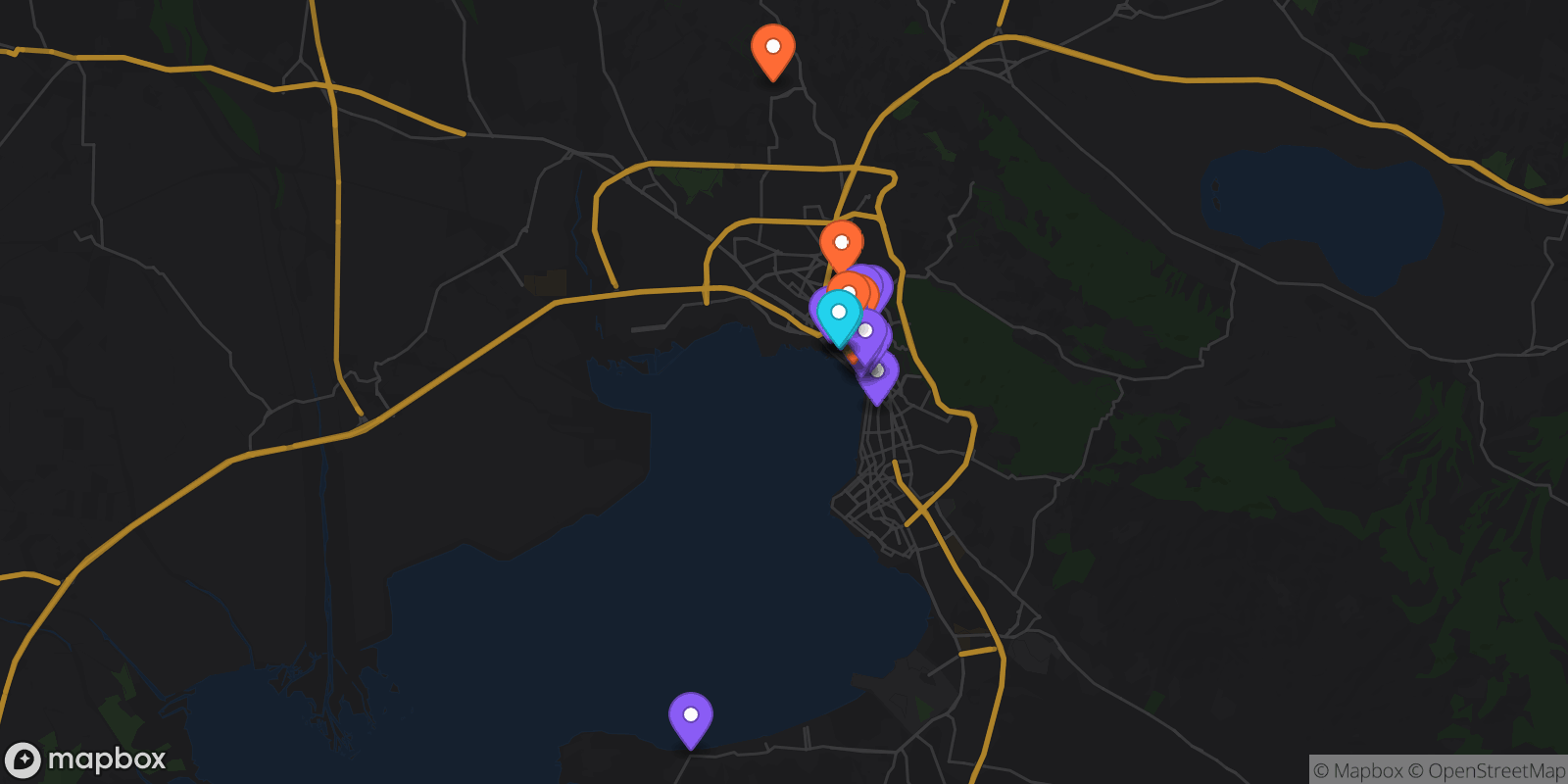Map showing 19 locations