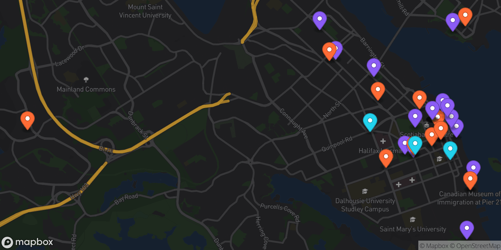 Map showing 38 locations
