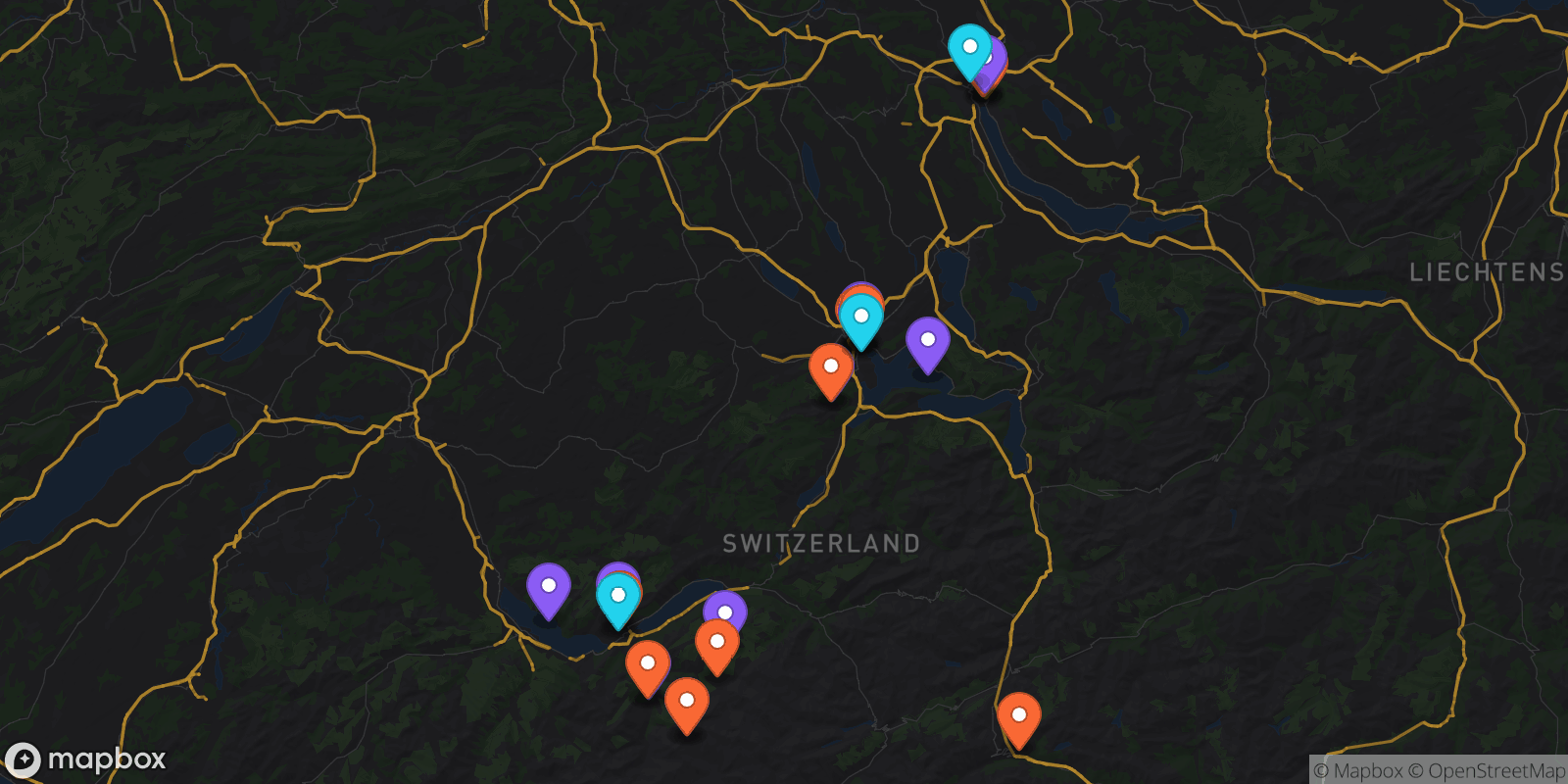 Map showing 26 locations