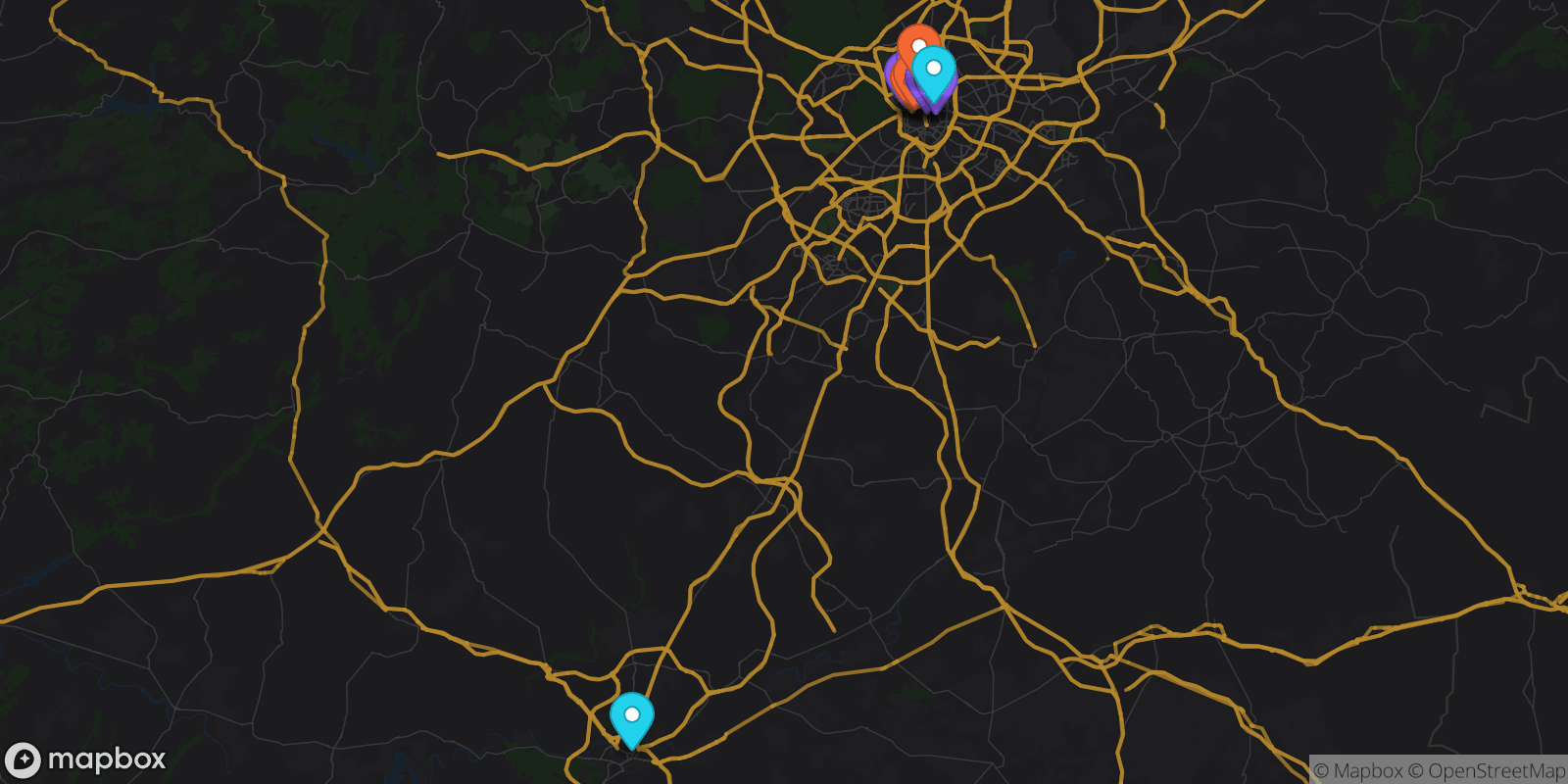 Map showing 11 locations