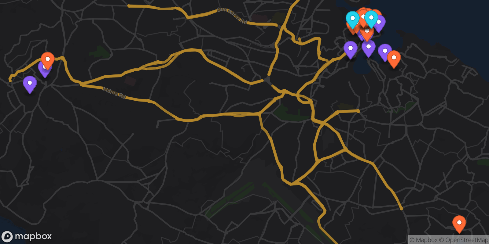 Map showing 31 locations