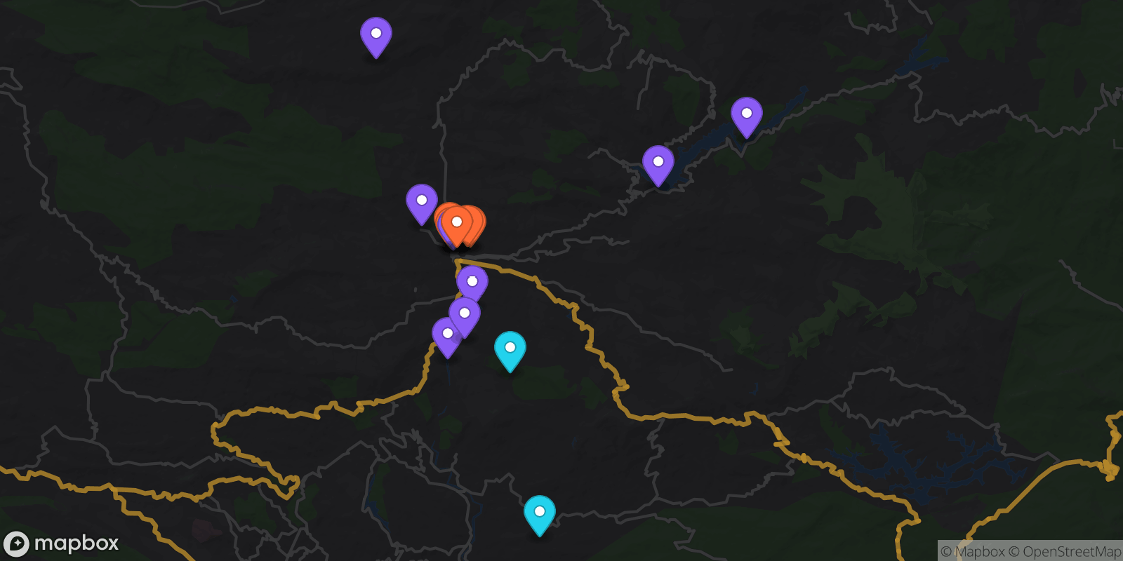 Map showing 18 locations