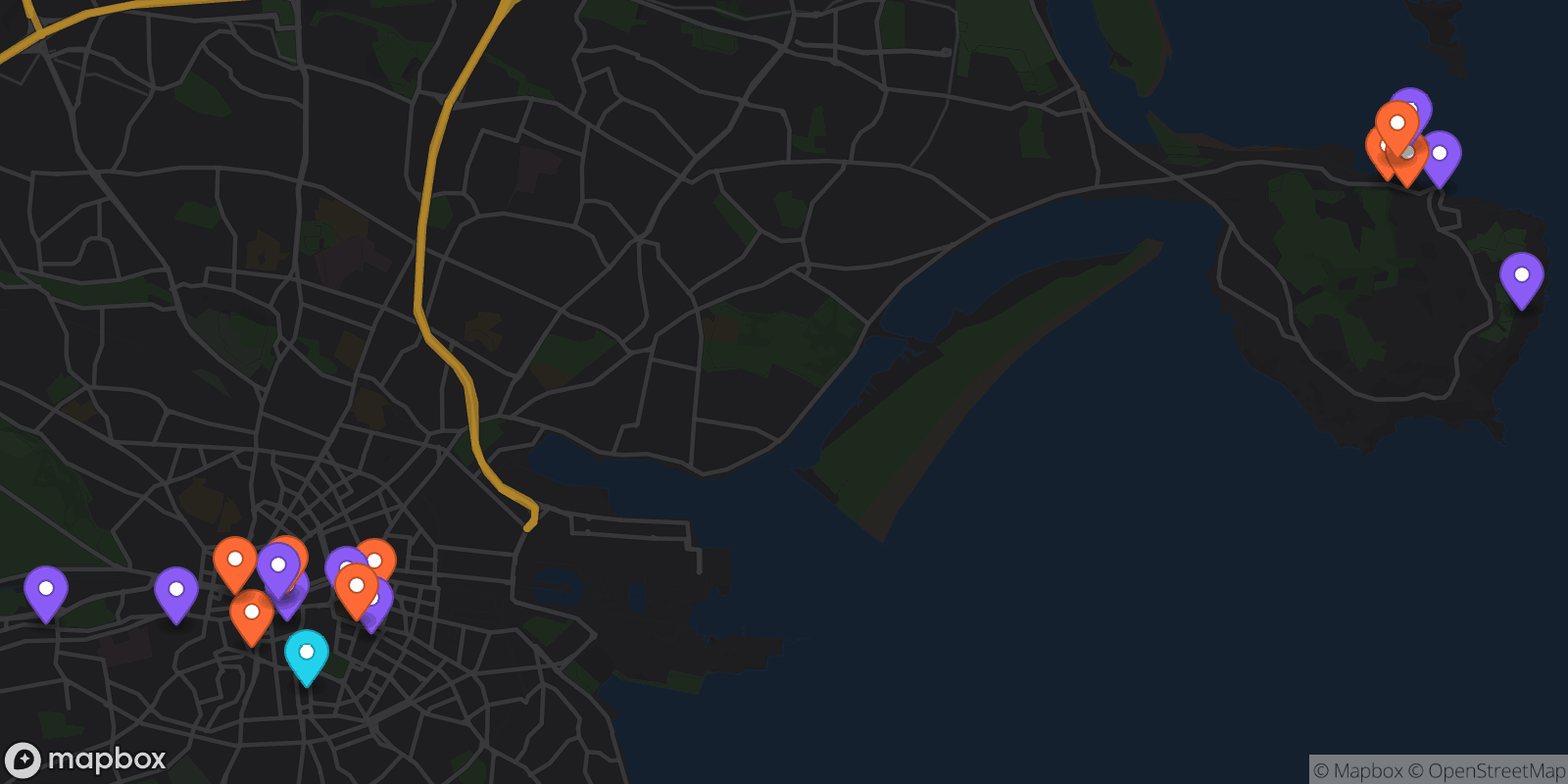 Map showing 18 locations