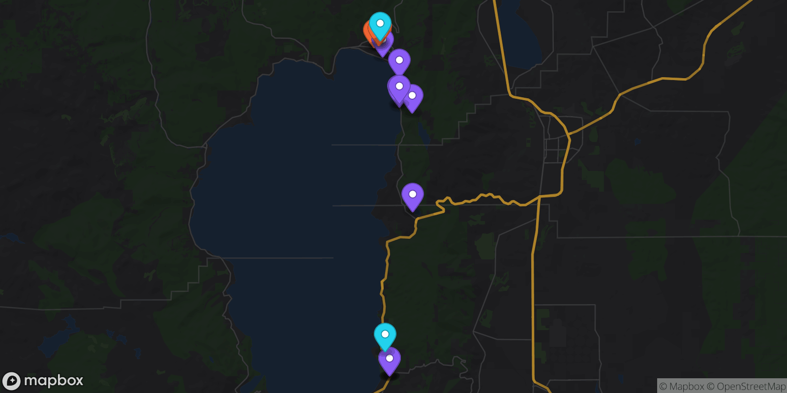 Map showing 18 locations