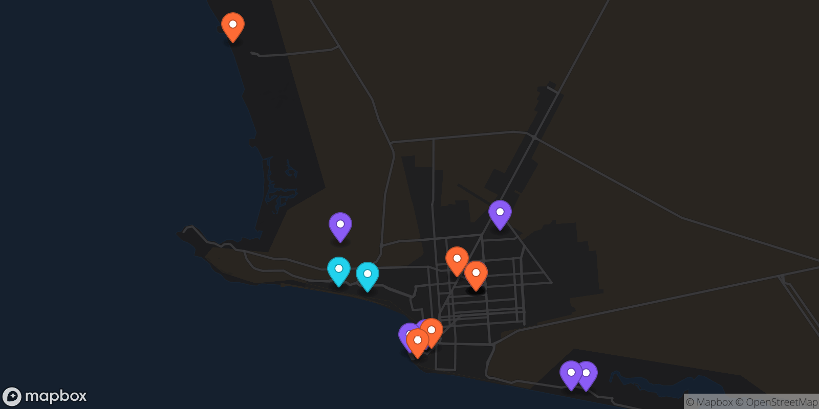 Map showing 17 locations