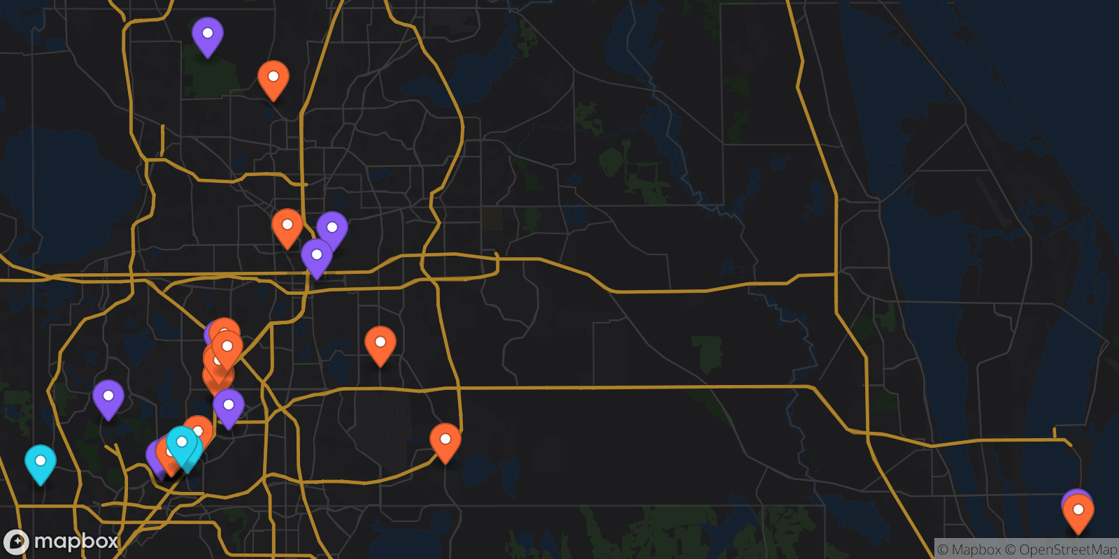 Map showing 30 locations