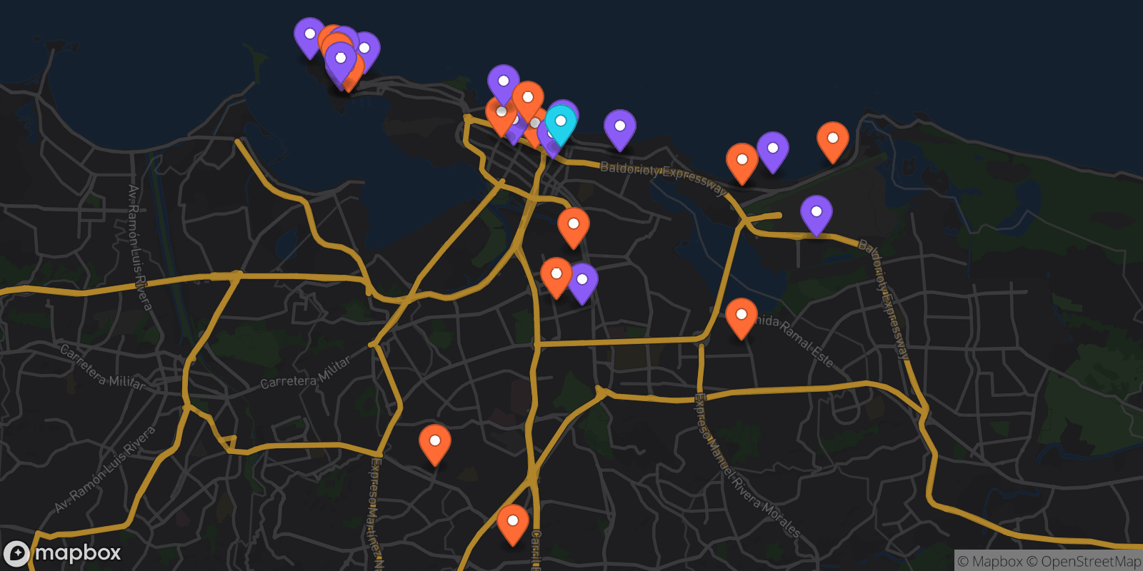 Map showing 32 locations