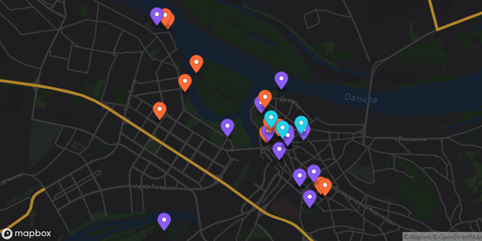 Map showing 30 locations