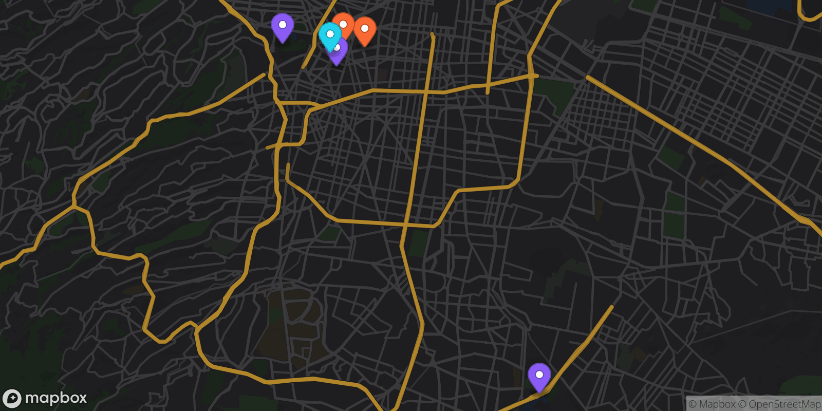Map showing 6 locations