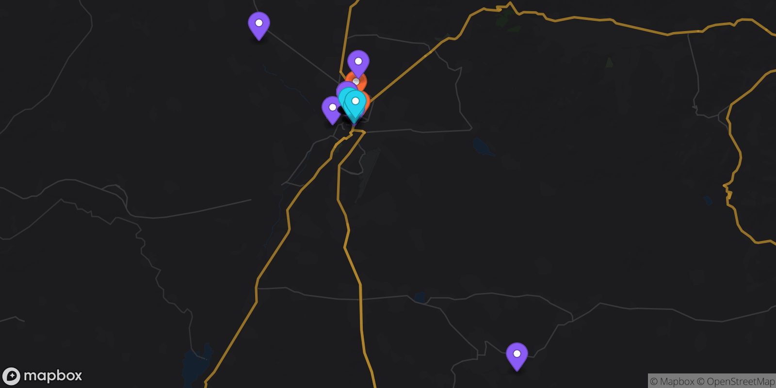 Map showing 39 locations
