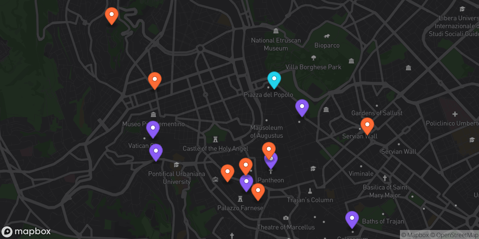 Map showing 14 locations
