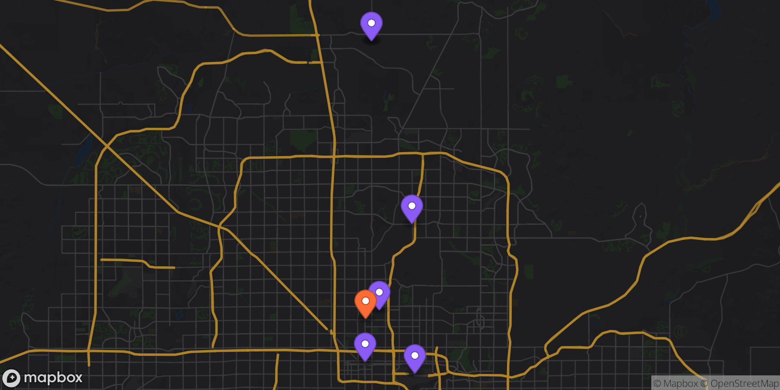 Map showing 7 locations