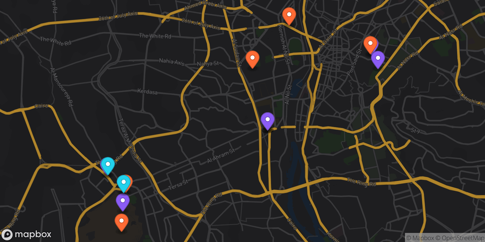 Map showing 15 locations