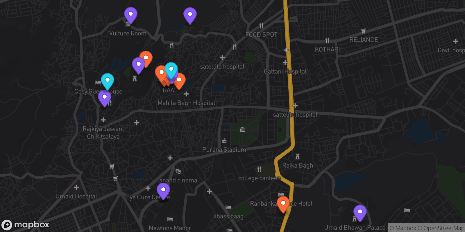 Map showing 17 locations