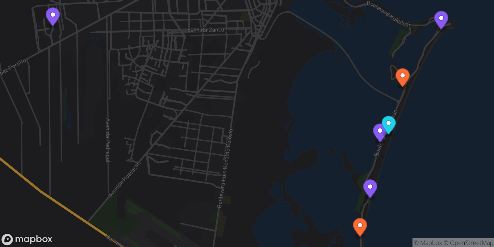 Map showing 7 locations