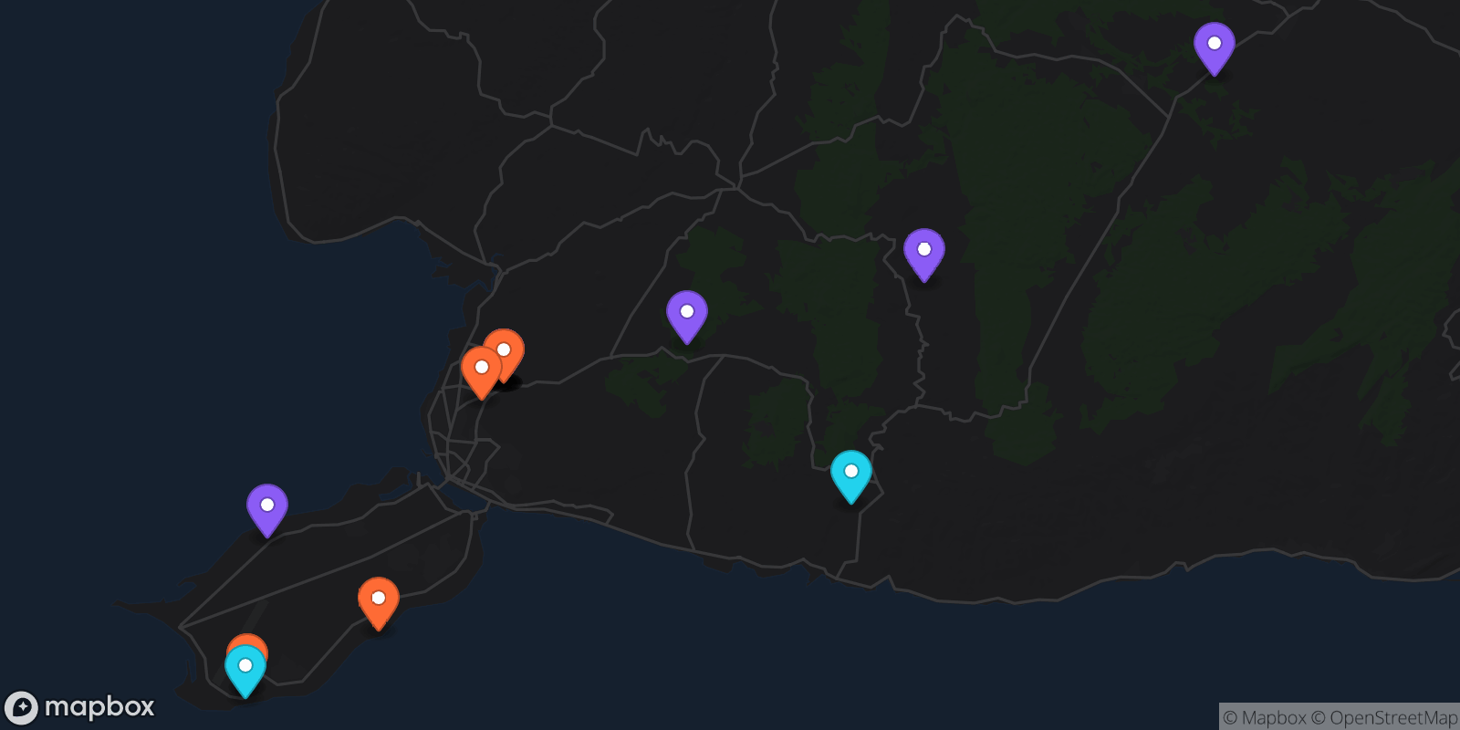 Map showing 18 locations