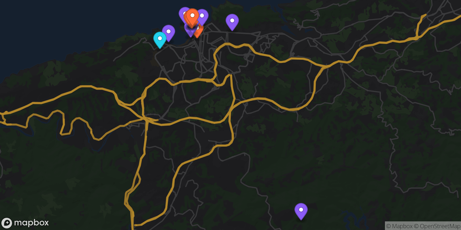 Map showing 18 locations