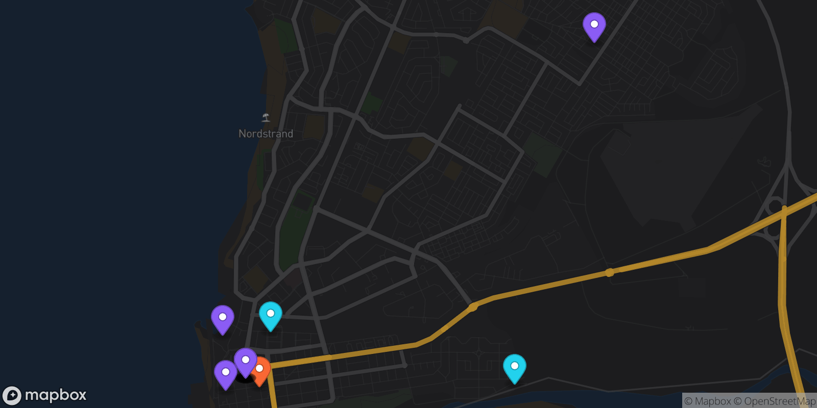 Map showing 18 locations