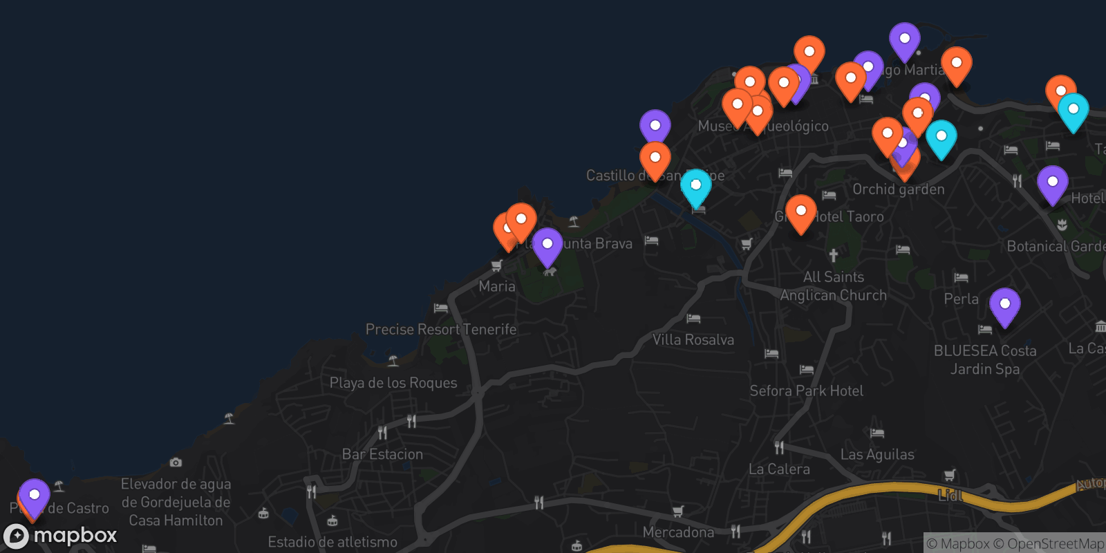 Map showing 34 locations
