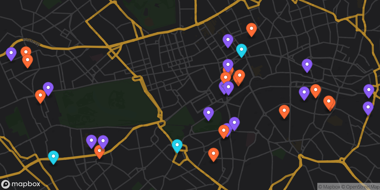 Map showing 33 locations