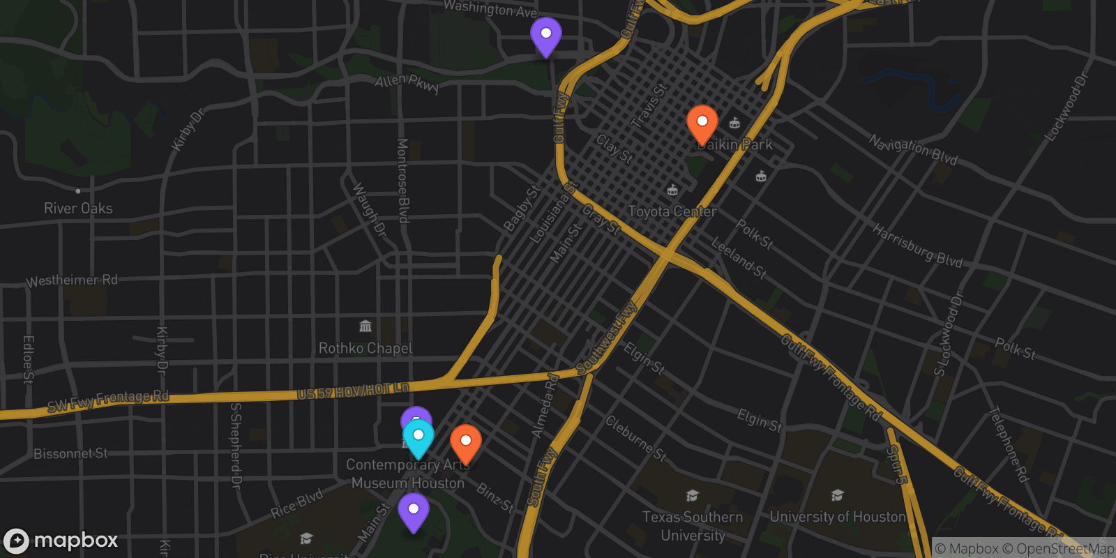 Map showing 6 locations