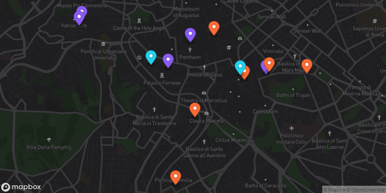 Map showing 13 locations