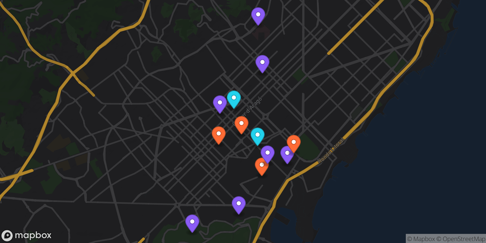 Map showing 13 locations
