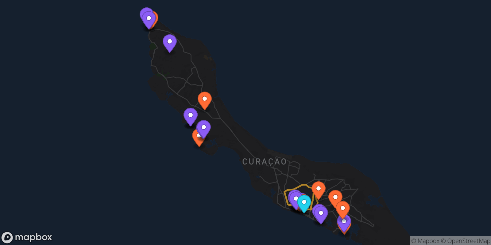 Map showing 32 locations
