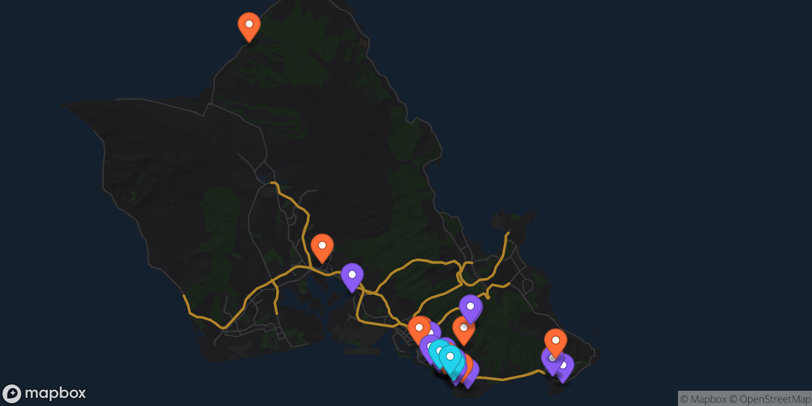 Map showing 36 locations