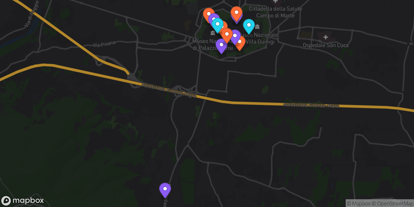 Map showing 12 locations