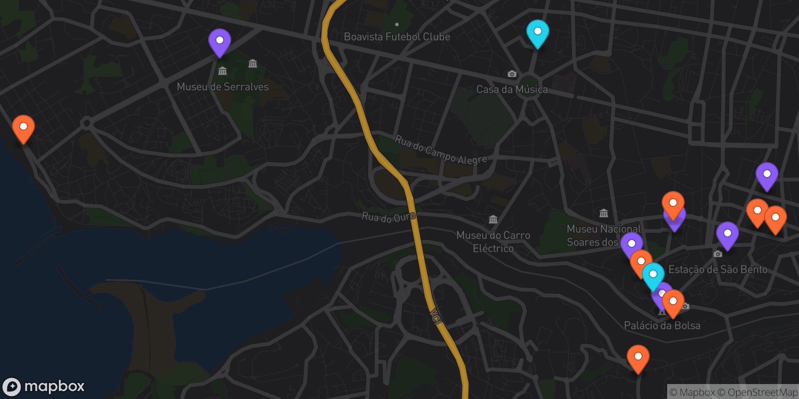 Map showing 15 locations