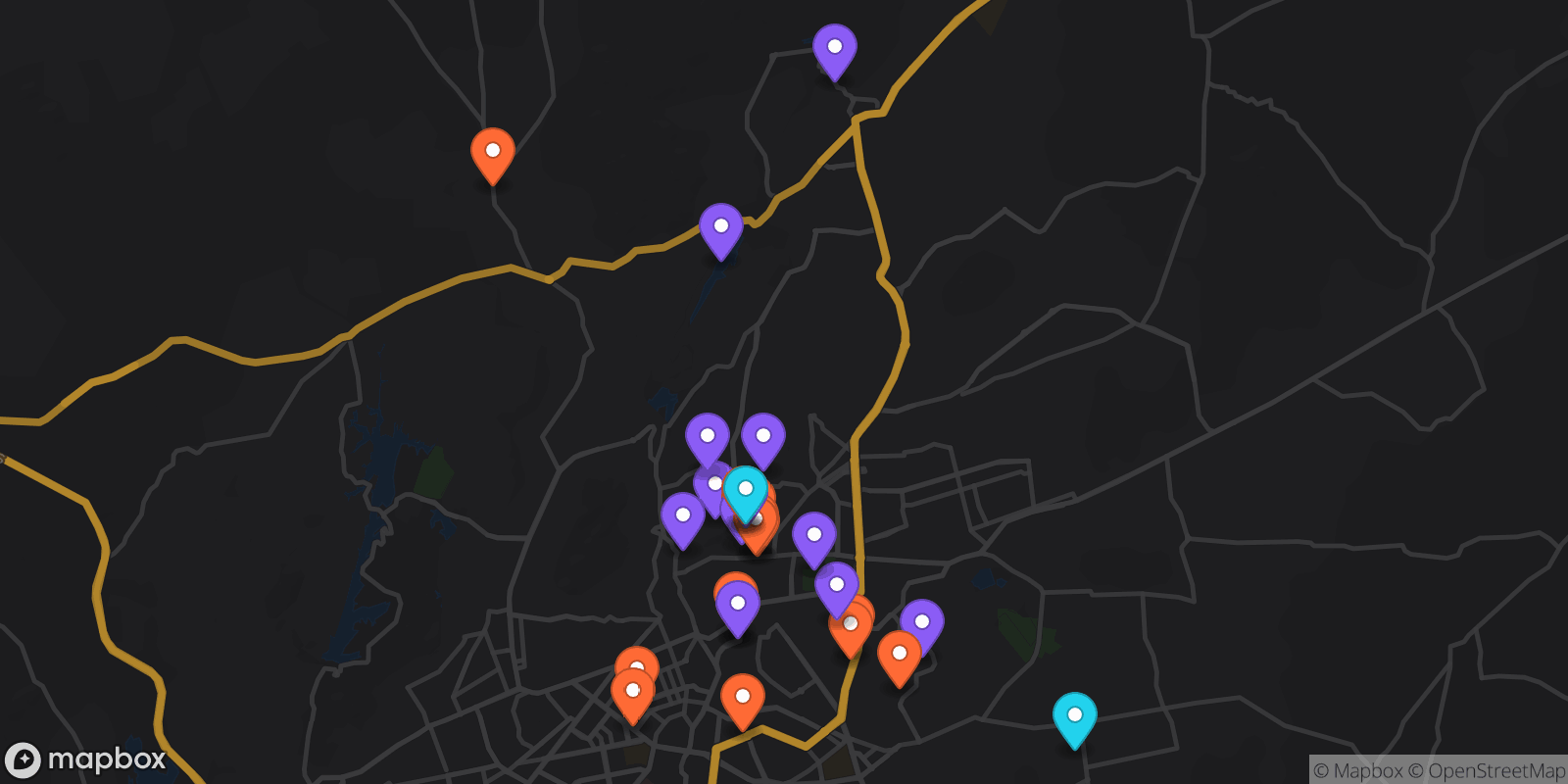 Map showing 31 locations