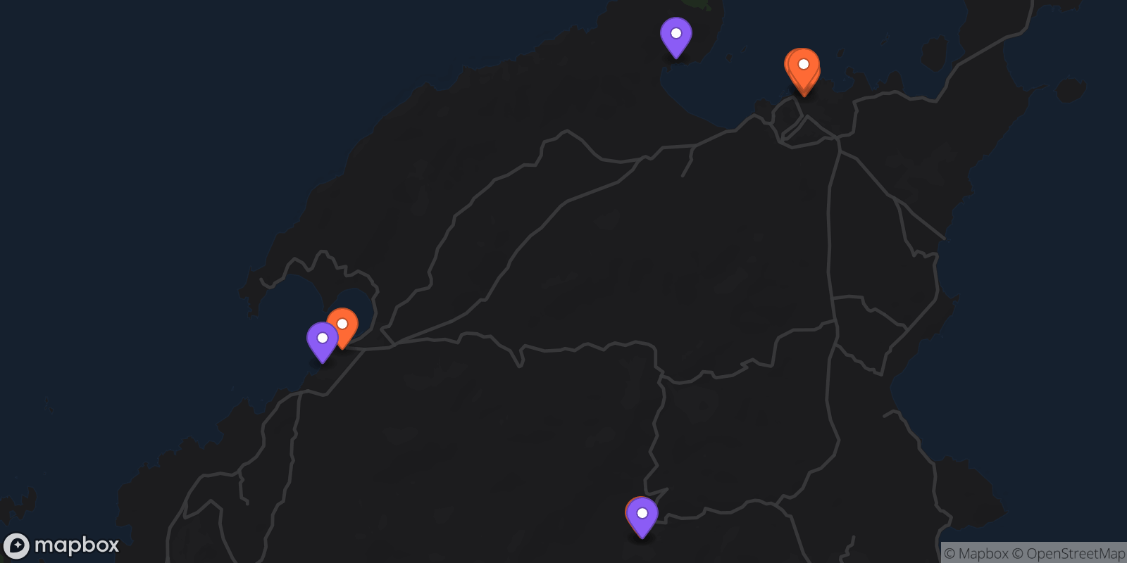 Map showing 8 locations
