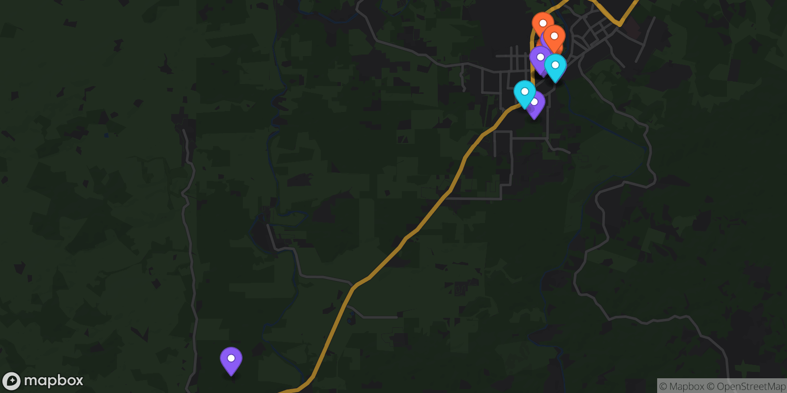 Map showing 15 locations