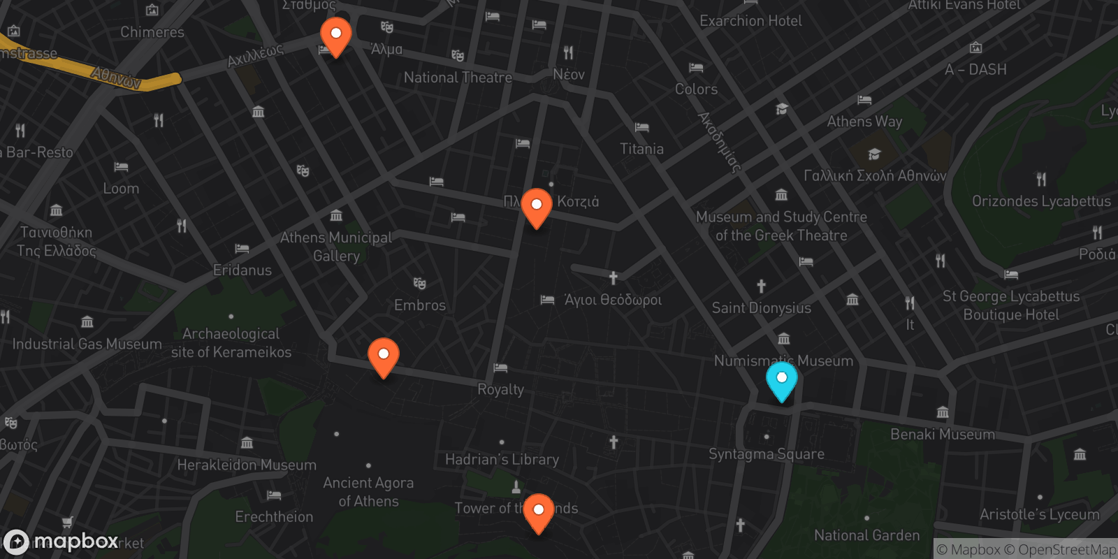 Map showing 5 locations